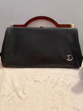 Crown Vintage Black Clutch with Tortoiseshell-Style Handle
